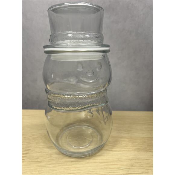 Libbey Snowman Glass Candy/Sugar/Flour Jar Lidded Holiday Christmas Container - Picture 2 of 7